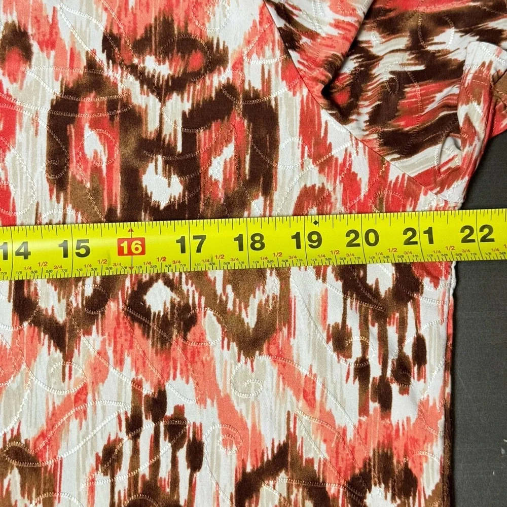 JM Collection Top Womens 0X Paisley Orange Tan Short Sleeve Jacquard Stretch - Picture 5 of 6
